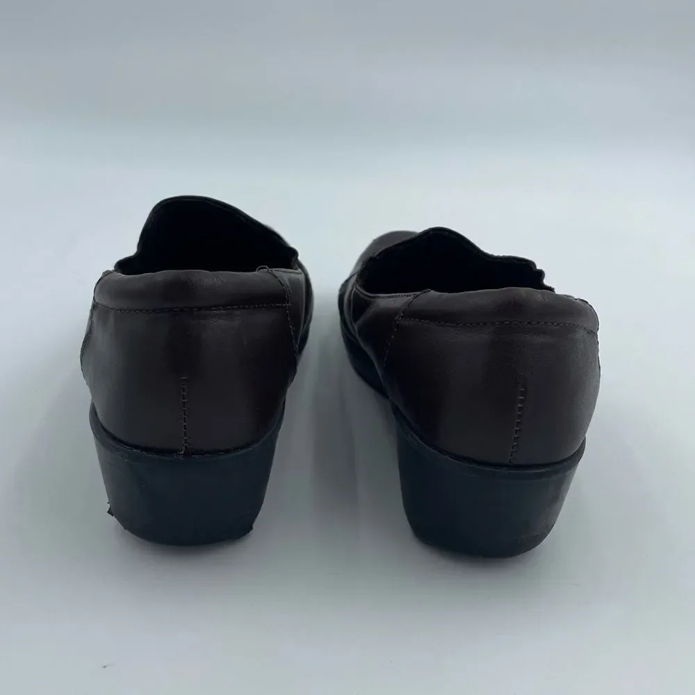Clarks Dark Brown Leather Slip-On Casual Work Wedges